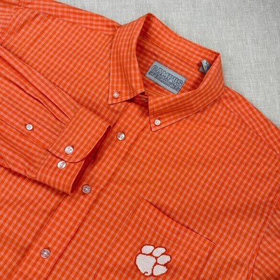Campus Specialties Button Down Mens XL Orange Clemson Tiger Paw Gingham Shirt