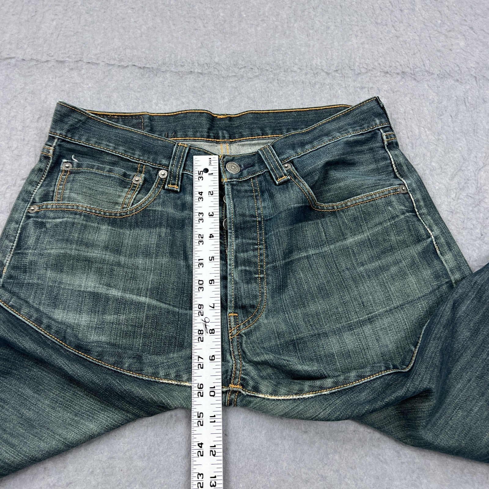 Levis 501 Jeans Men's 32x32 Blue Dark Wash Denim Button Fly Straight Leg Red Tab thumbnail 8