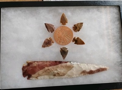 2oz Incuse Indian Copper Round 6 Authentic Arrow Heads, 8'' Spear Point 9X12  Box