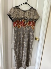 Vintage Sheri Martin Faux Wrap Babydoll Sheer Floral Midi Dress Sz 6 Black Goth