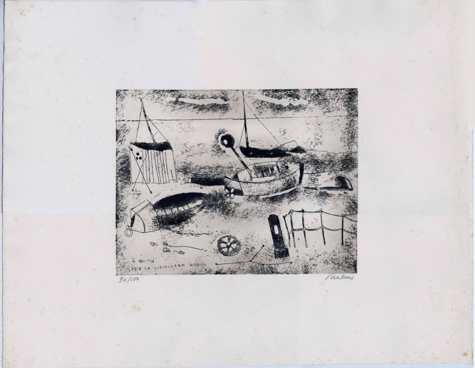 ENRICO PAULUCCI "BOATS IN DISARMO, 1978 for Rigoli jewelry.