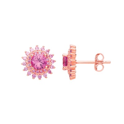Rose Silver Jewelco London Pink CZ Sunshine Star Burst Stud Earrings