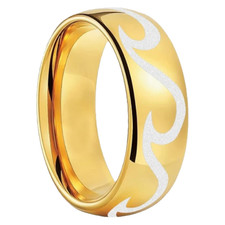 6/8MM Tungsten Carbide Ring Band Dome Polished Laser Engraved Wave Pattern Ring