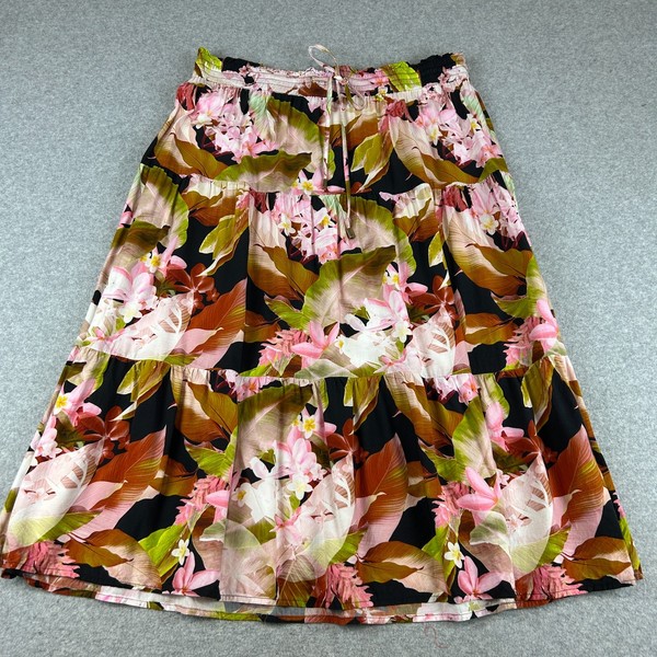 Portmans Midi Full Skirt Women's Size 16 Pink Black Floral Tiered