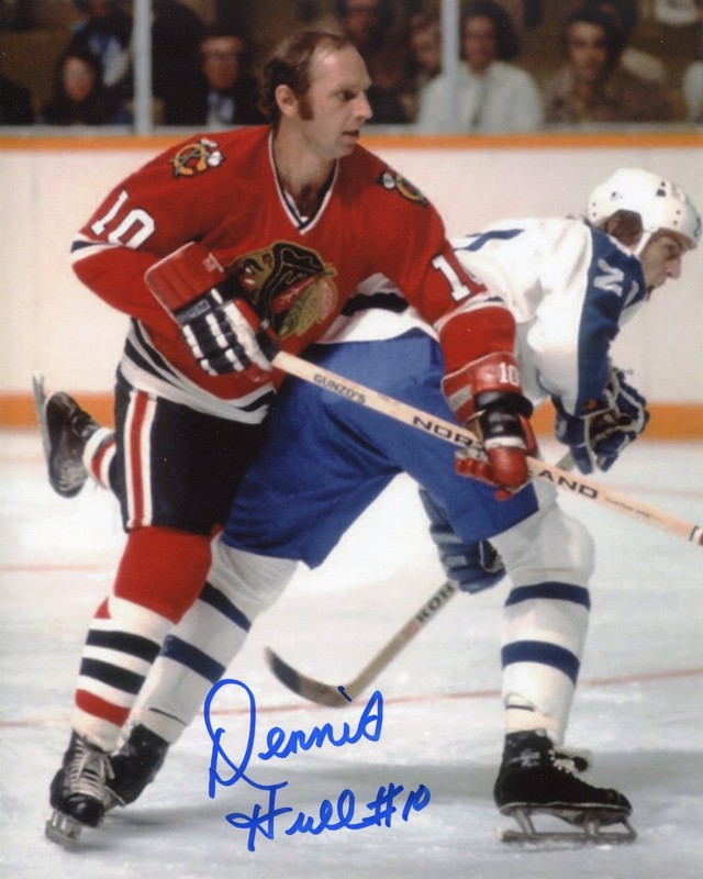 DENNIS HULL Chicago Blackhawks 1964-77 signed color Photo in action COA LAST ONE
