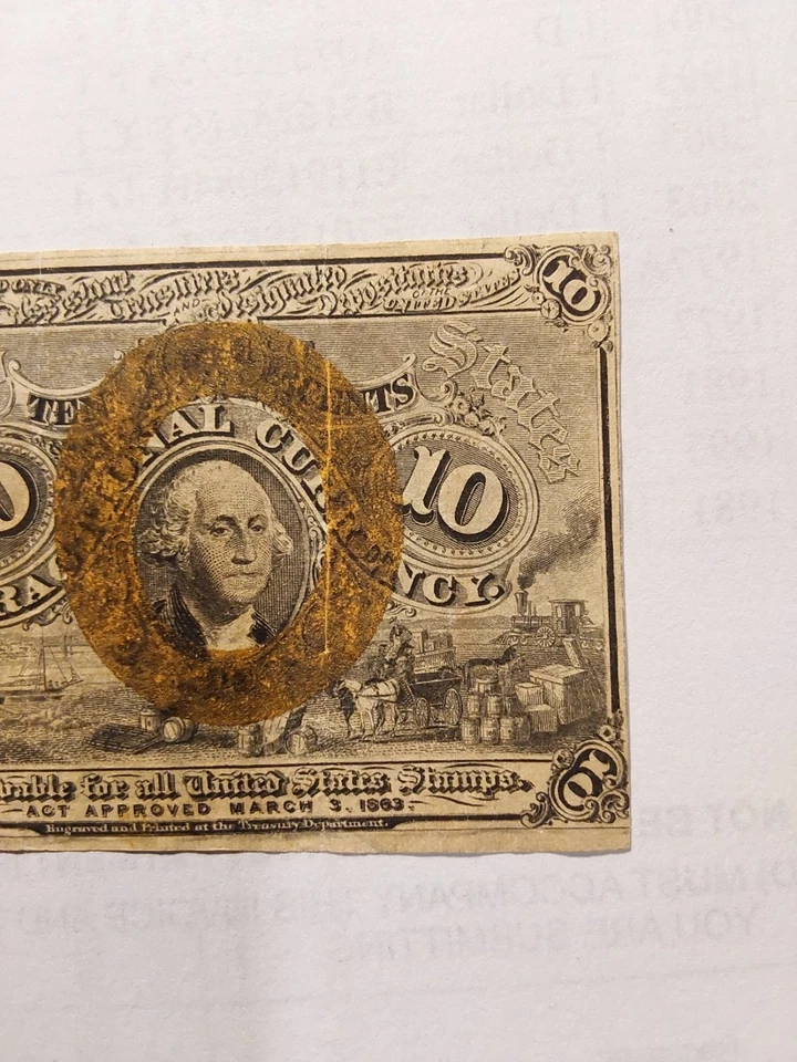 Civil War Era US Fractional Currency 10c Note Washington Bronze Seal 4th Issue - Image 3 of 4