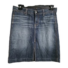 7 For All Mankind Denim Skirt Womens 30 Blue Med Wash Straight Front Slit Cotton