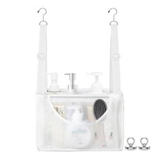 PVC Mesh Hanging Shower Caddy Organizer with 2pc Magnetic Hooks, Portable White