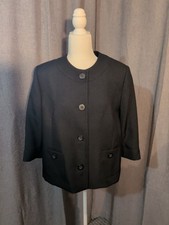 Alfred Dunner Petite Black Textured Button Front Jacket 14P 3/4 Sleeve Pocket