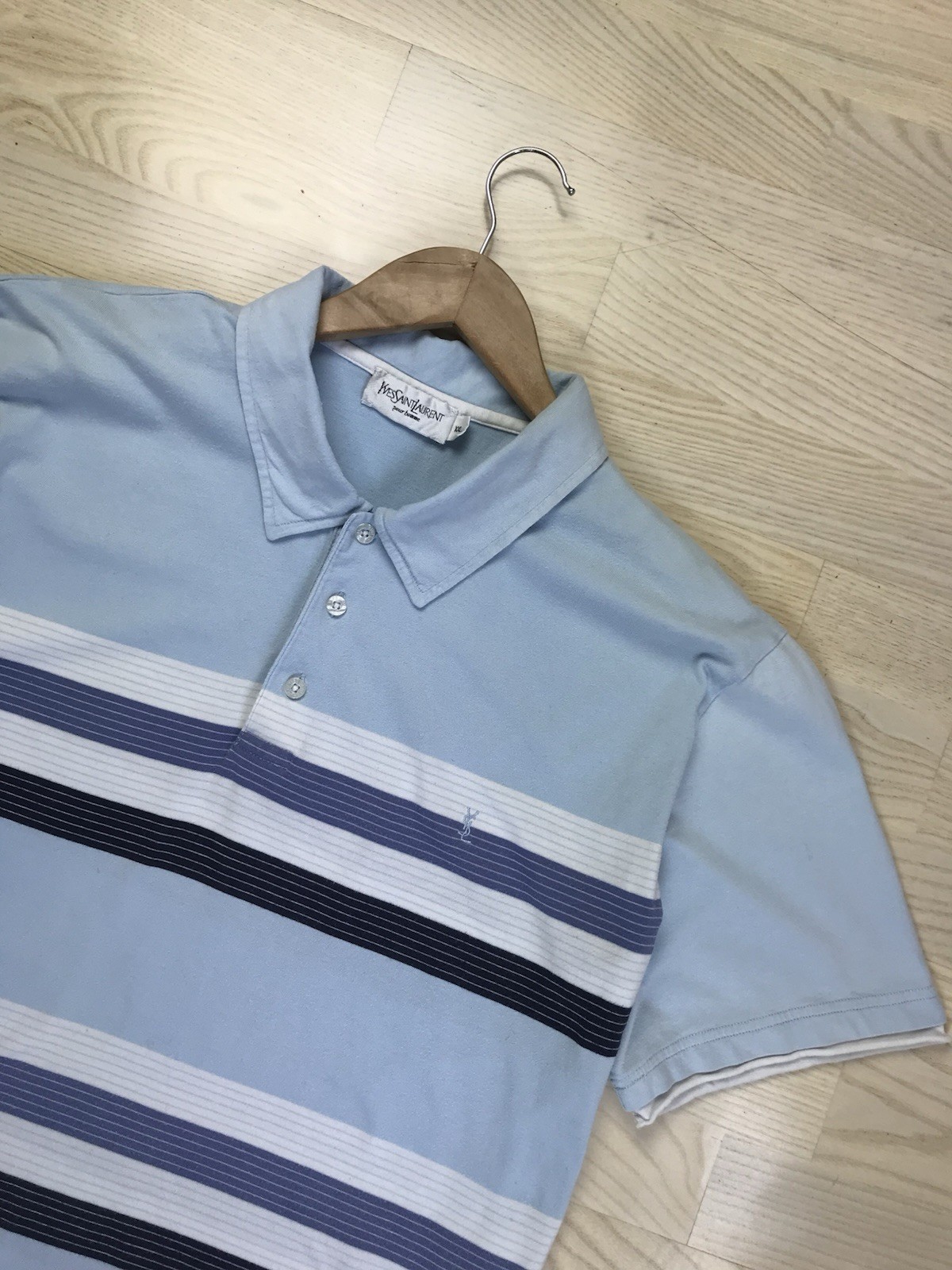 Polo YSL Yves Saint Laurent blu a righe vintage taglia XXL