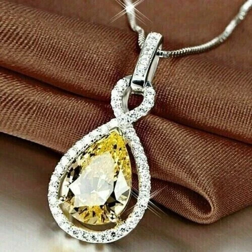 Colgante infinito para mujer de citrino creado en laboratorio corte pera de 3 quilates enchapado en oro blanco de 14 quilates Foto 3 de 4