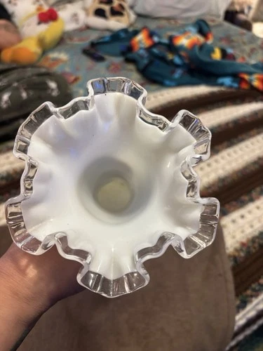 Fenton SILVER CREST Milk Glass RUFFLED Vase 9" White VTG USA