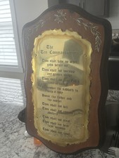 Vintage 13" Wood & Metal The Ten Commandments Christian Wall Plaque Bible
