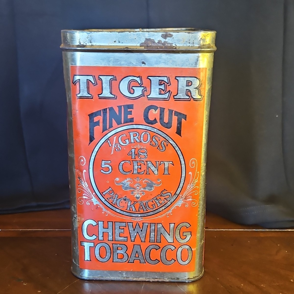 vintage tiger chewing tobacco tin Lidded Metal Box Bright Tiger Chewing Tobacco Tin