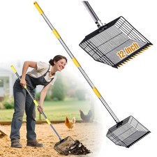 Chicken Coop Poop Scooper with Rake - Ergonomic 12" Sand Sifter Scoop, 65"Adj...