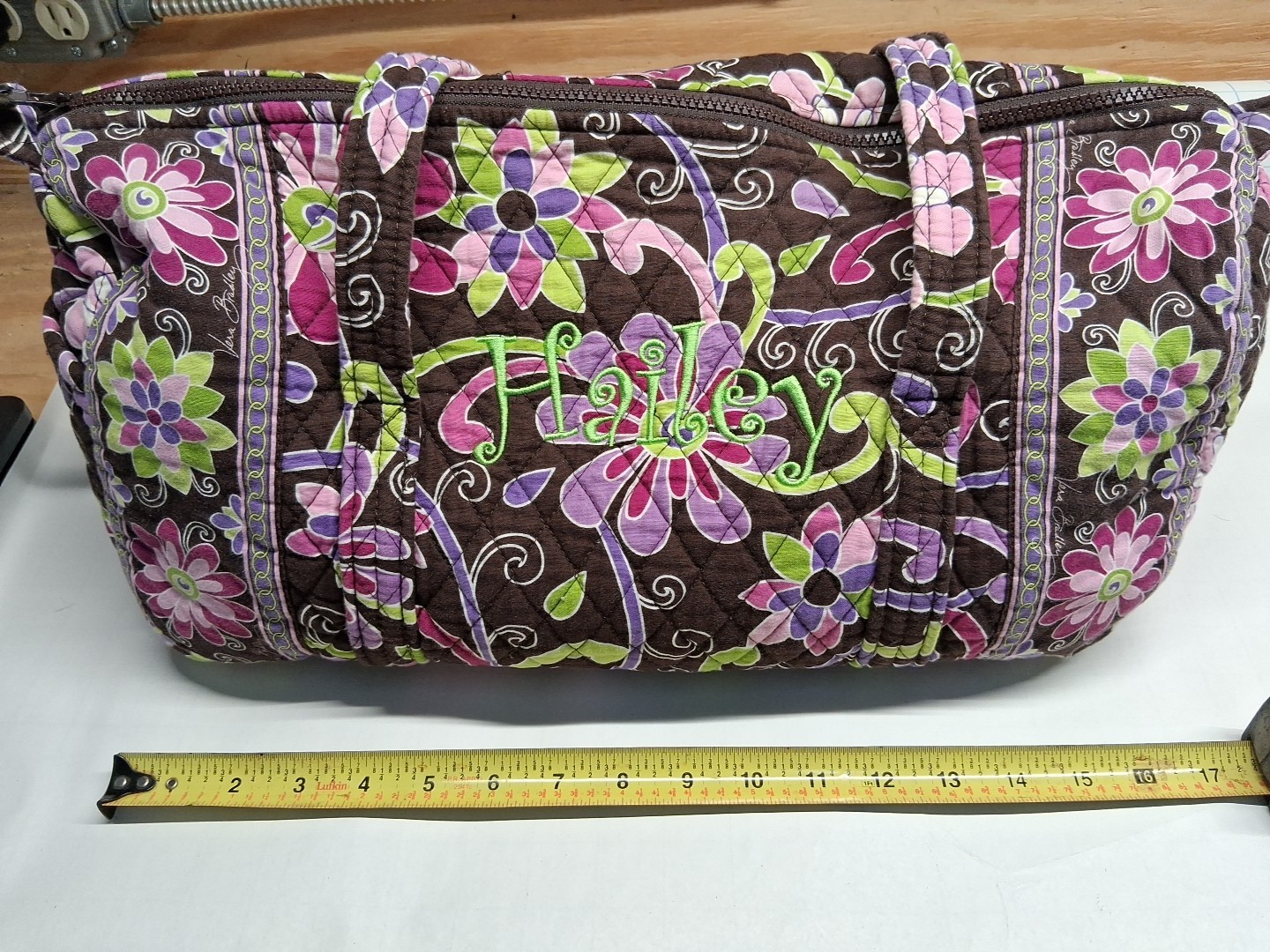 Vera Bradley Duffel Bag Brown Floral Cotton Travel Bag Hailey Monogram