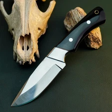 Gift-Ready 8" Damascus / Steel Knife Full Tang Hunt it Hunt + Leather Sheath