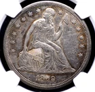 1859 O SEATED LIBERTY "NO MOTTO" DOLLAR NGC VERY CHOICE ABOUT UNCIRCULATED 55