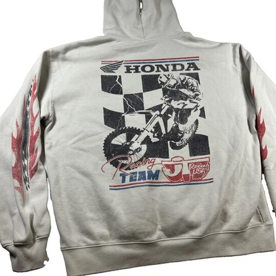 Vintage Honda Hoodie Mens XL White Racing Team Motocross Graphic Pullover - Photo 1/4