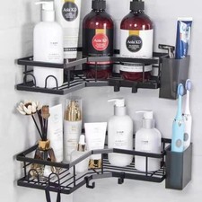 No Drill 2 Tier Corner Bathroom Shelf Stainless Steel Wall Storage Rack