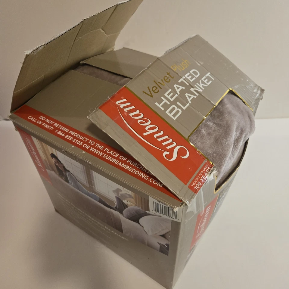 Sunbeam Velvet Plush Heated Blanket Queen Size 84" × 90" Electric Warming - Image 3 of 4