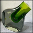 Vintage Murano Sommerso Art Glass Vase Green Clear Organic Form 7" Italian 1970s