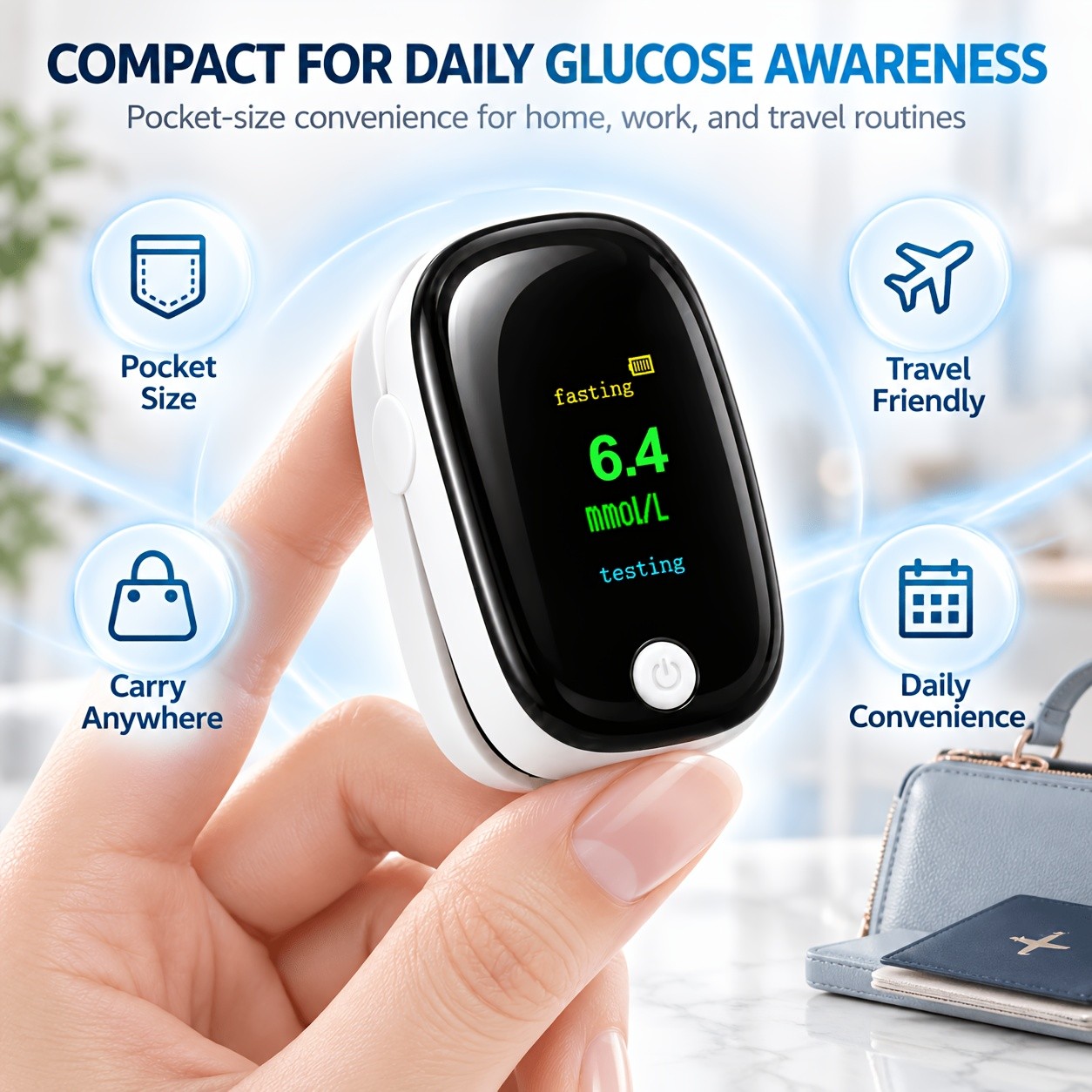 Blood Work Device Non-invasive Blood Glucose Monitor, OLED Display Home Health Monitoring ...