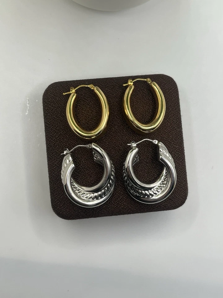 Pares de Pendientes Aro de Resina Electroforma Milor Italia Oro Amarillo Blanco 14K *Leer Foto 3 de 4
