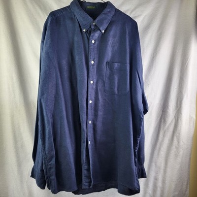Vintage Club Room Linen Cotton Long  Sleeve Button Down Shirt Mens XXL Blue