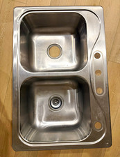 Stainless Steel Double Bowl Drop-In Kitchen Sink 33x22 Silver 3-Hole Drain