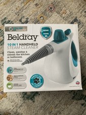 Beldray 10-in-1 1000W Handheld Steam Cleaner with Accessories - White/Turquoise