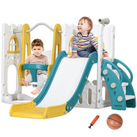 Toddler Climber Playset Yellow HDPE/PP 143x177x99cm Slide Swing Hoop Basketball