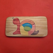 Handmade Wooden Tray Puzzle Snail 11x6  VTG 7 Pieces