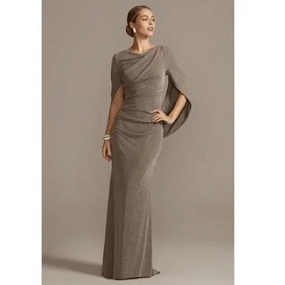 Betsy & Adam Metallic Cowl Neck Drape Back Gown NWT sz 12 Taupe/Silver |  eBay