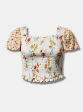 Torrid Smocked Flutter Short Sleeve Crop Top Beige Plus Size 3 3X 22 24 #G40022