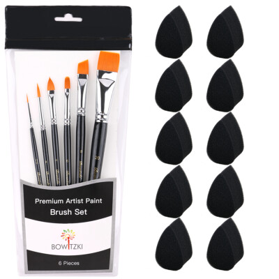 Bowitzki Professional Face Painting Brushes kit withi 10 pcs Face Paint Sponges 
