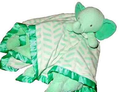 WOW! CLOUD ISLAND Mint Green Chevron Elephant Plush Velour Security Crib Blanket