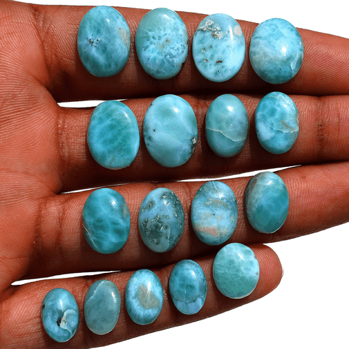 17 PC Natural Dominican Larimar Hi-Grade 11.7mm-16mm Oval Cabochon Gemstones Lot - Picture 4 of 11