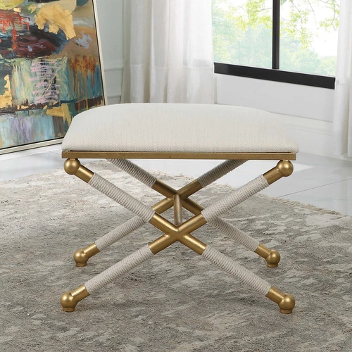 SOCIALITE IRON & ROPE 24" MODERN COASTAL INSPIRED ACCENT BENCH UTTERMOST 23732 - Picture 2 of 5