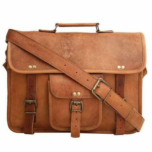 Vintage Brown Goat Leather Messenger Laptop Bag Briefcase Satchel