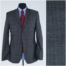 Mens Check Windowpane Blazer 40R UK Size RILEY Grey Wool Sport Coat Jacket