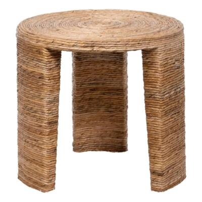 Pemberly Row Coastal Wood Round Rattan Three Legs End Table in Natural ...