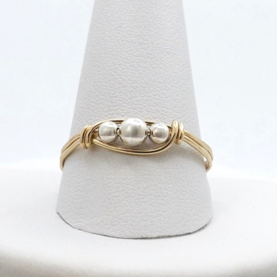14k Gold Filled Spinning Beads Stress Relief Band Ring Peas in a Pod Two Tone