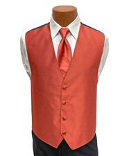 Men's Red Sleeve Persimmon Tuxedo Vest  Tie Reddish Orange Free Shipping