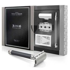 Edwin Jagger 3ONE6 DE Stainless Steel Safety Razor, Grooved, Anodised Gun Metal,