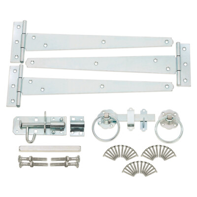 12 Zoll T-Stück Scharniere (3) Glatt Ring Riegel Bolzen Zink Holz Gartentor Beschlag Kit