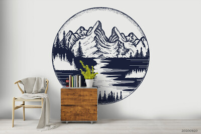 3D Mountains Circle Tattoo Self-adhesive Removable Wallpaper Murals Wall 39