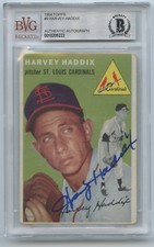 HARVEY HADDIX: 1954 Topps #9 - Autograph - BAS / Beckett Authentication Services