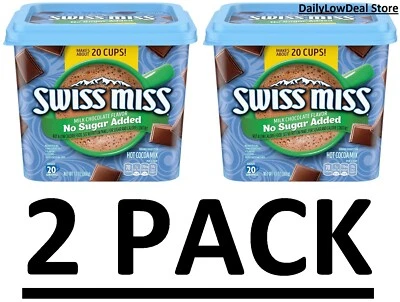 2 PACK - Swiss Miss Milk Chocolate No Sugar Added Hot Cocoa Mix 13 oz (Total 26)