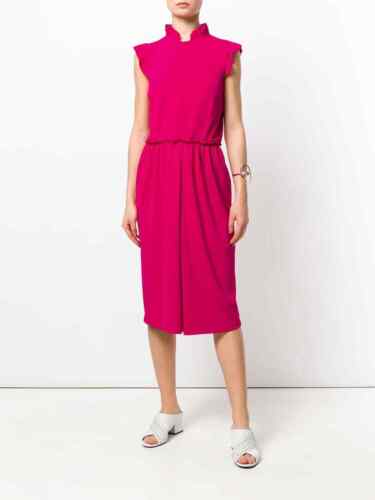 💗 GIVENCHY Fuchsia Pink Ruffle Frill Collar Stretch Knit Midi Dress 12US = 44IT - Picture 1 of 10